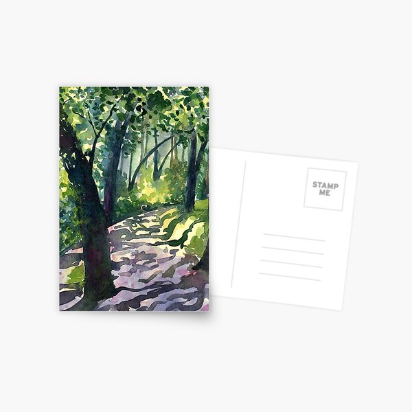 Path into the trees - Descanso Gardens - Original impressionist watercolour landscape by Francesca Whetnall Postcard