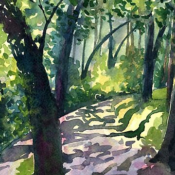 Artwork thumbnail, Path into the trees - Descanso Gardens - impressionist watercolour landscape by Francesca Whetnall by Cecca-Designs