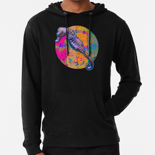 Funky Cyber Seahorse Collage Lightweight Hoodie