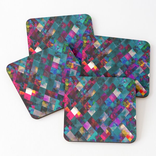 Item preview, geometric pixel square pattern abstract art in blue pink purple designed and sold by Mrvell.