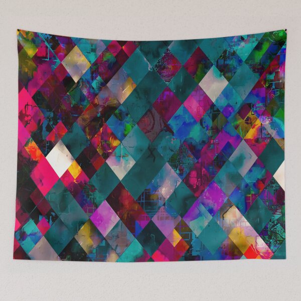 Item preview, geometric pixel square pattern abstract art in blue pink purple designed and sold by Mrvell.