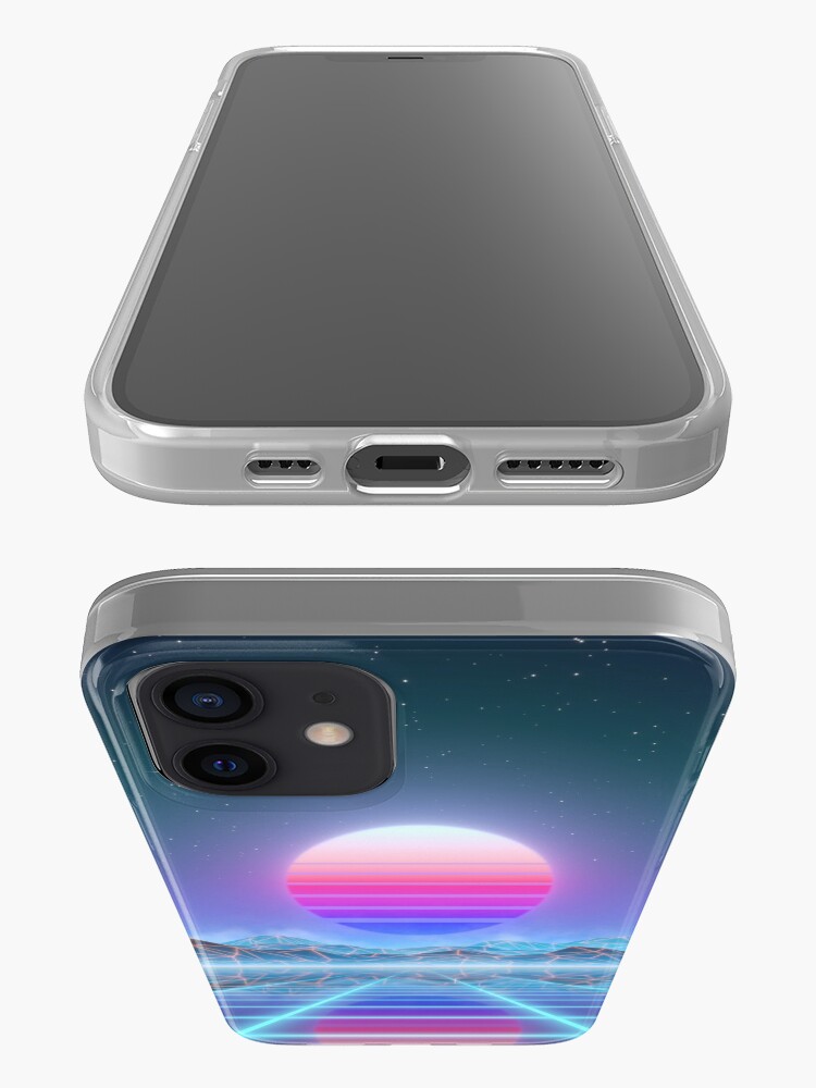 Alternate view of 80s retro sun in synthwave landscape (Blue/Purple) iPhone Case