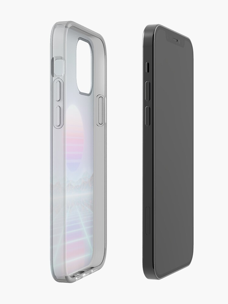 Alternate view of 80s retro sun in synthwave landscape (Blue/Purple) iPhone Case