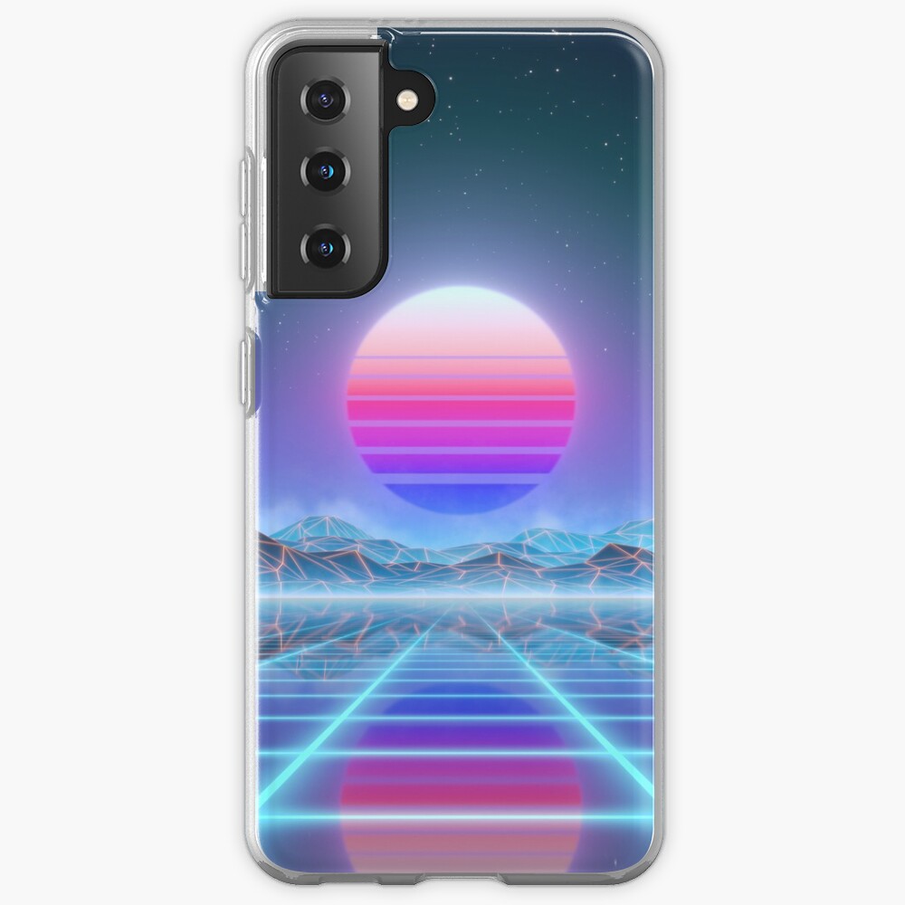 80’s retro sun in synthwave landscape (Blue/Purple) Samsung Galaxy Phone Case