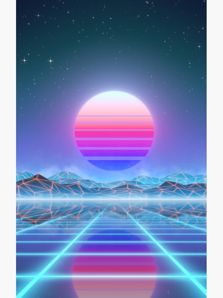 80’s retro sun in synthwave landscape (Blue/Purple) by GaiaDC