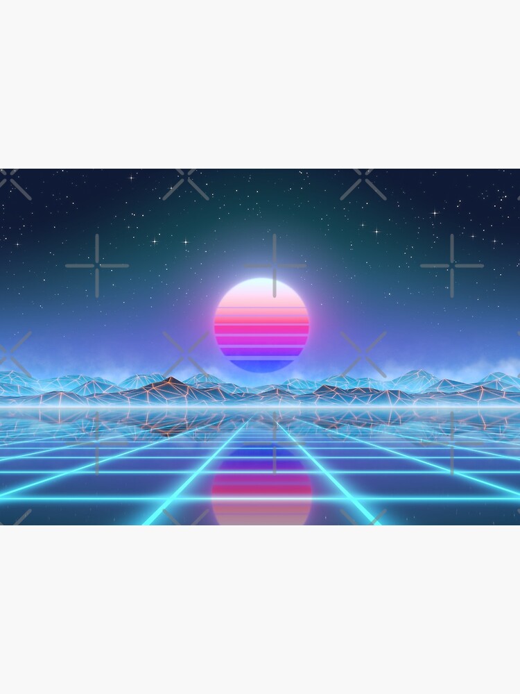 80’s retro sun in synthwave landscape (Blue/Purple) by GaiaDC