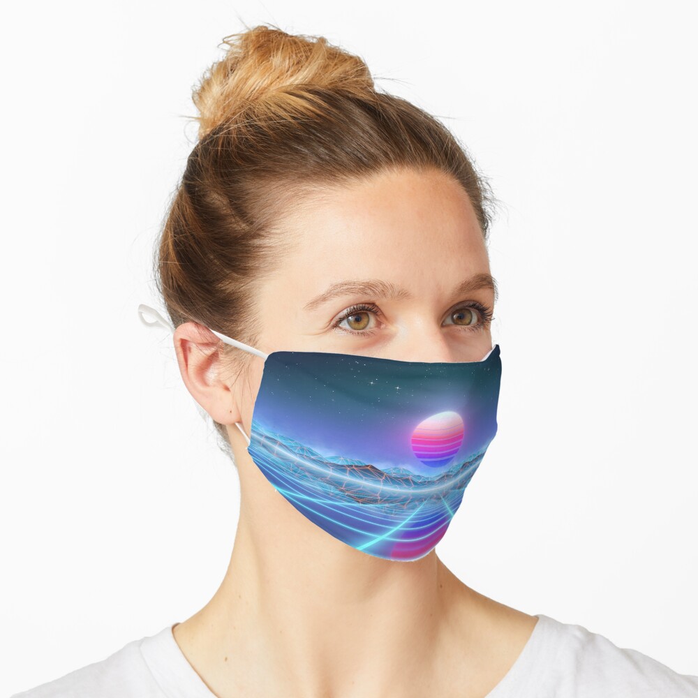 80’s retro sun in synthwave landscape (Blue/Purple) Mask