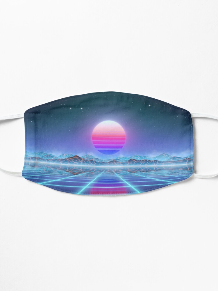 Alternate view of 80’s retro sun in synthwave landscape (Blue/Purple) Mask