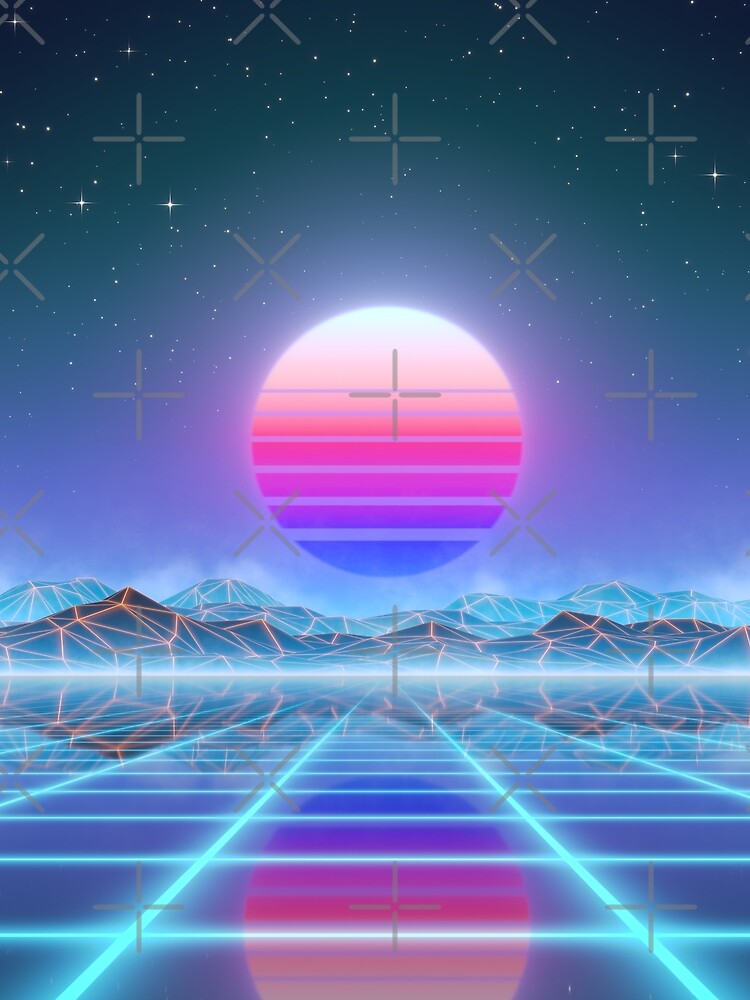 80’s retro sun in synthwave landscape (Blue/Purple) by GaiaDC