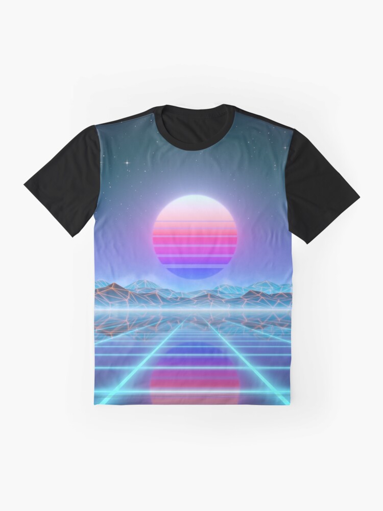 Alternate view of 80’s retro sun in synthwave landscape (Blue/Purple) Graphic T-Shirt