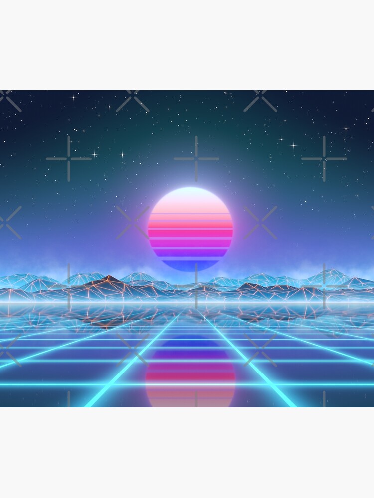 80’s retro sun in synthwave landscape (Blue/Purple) by GaiaDC