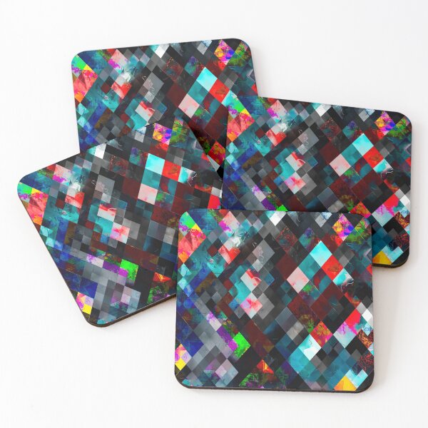 Item preview, geometric pixel square pattern abstract art in blue red pink designed and sold by Mrvell.