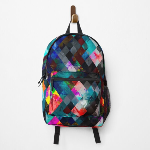 Item preview, geometric pixel square pattern abstract art in blue red pink designed and sold by Mrvell.