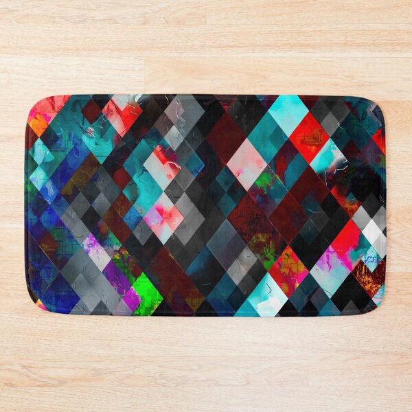 Item preview, geometric pixel square pattern abstract art in blue red pink designed and sold by Mrvell.