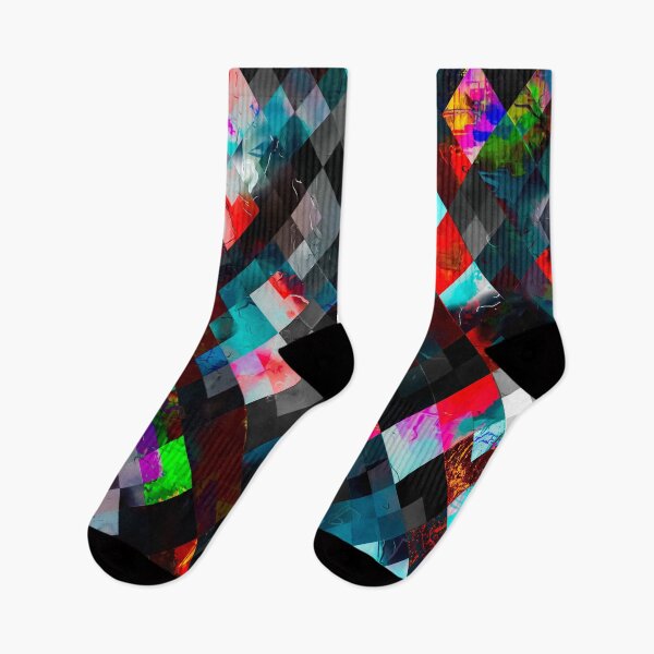 Item preview, geometric pixel square pattern abstract art in blue red pink designed and sold by Mrvell.