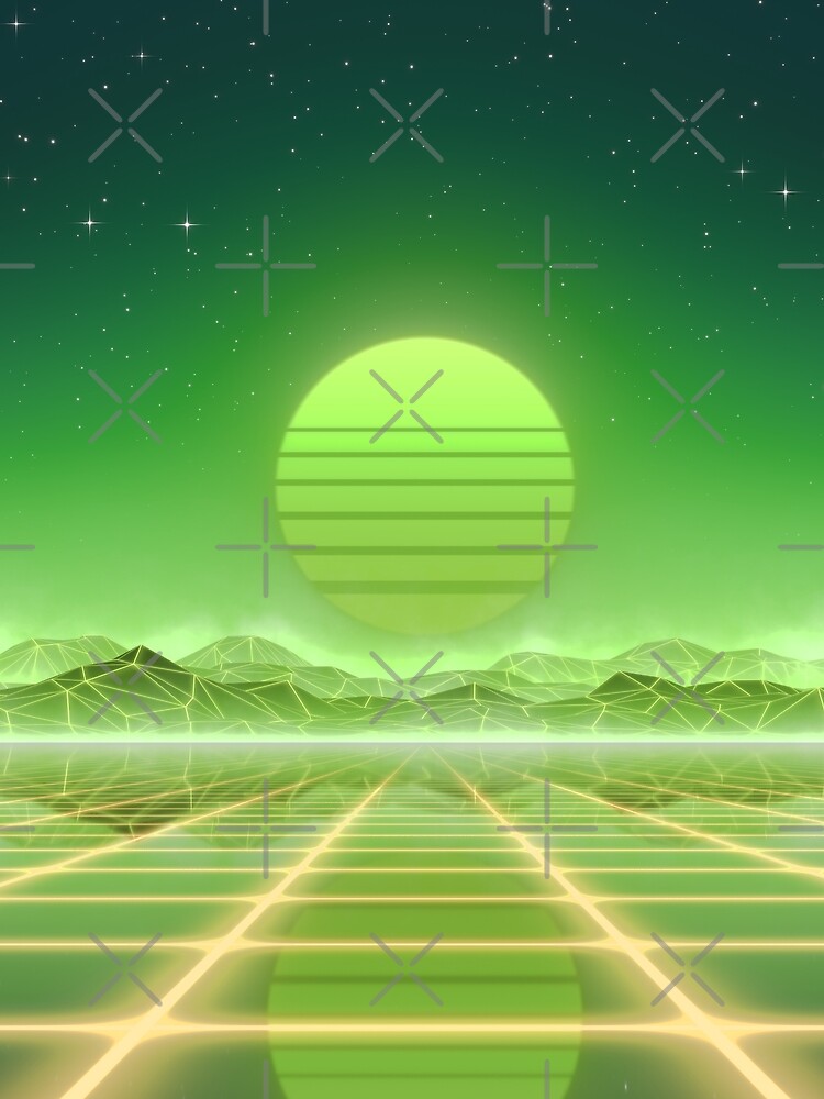 80s retro sun in synthwave landscape (Green) by GaiaDC