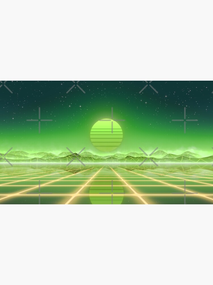 80’s retro sun in synthwave landscape (Green) by GaiaDC