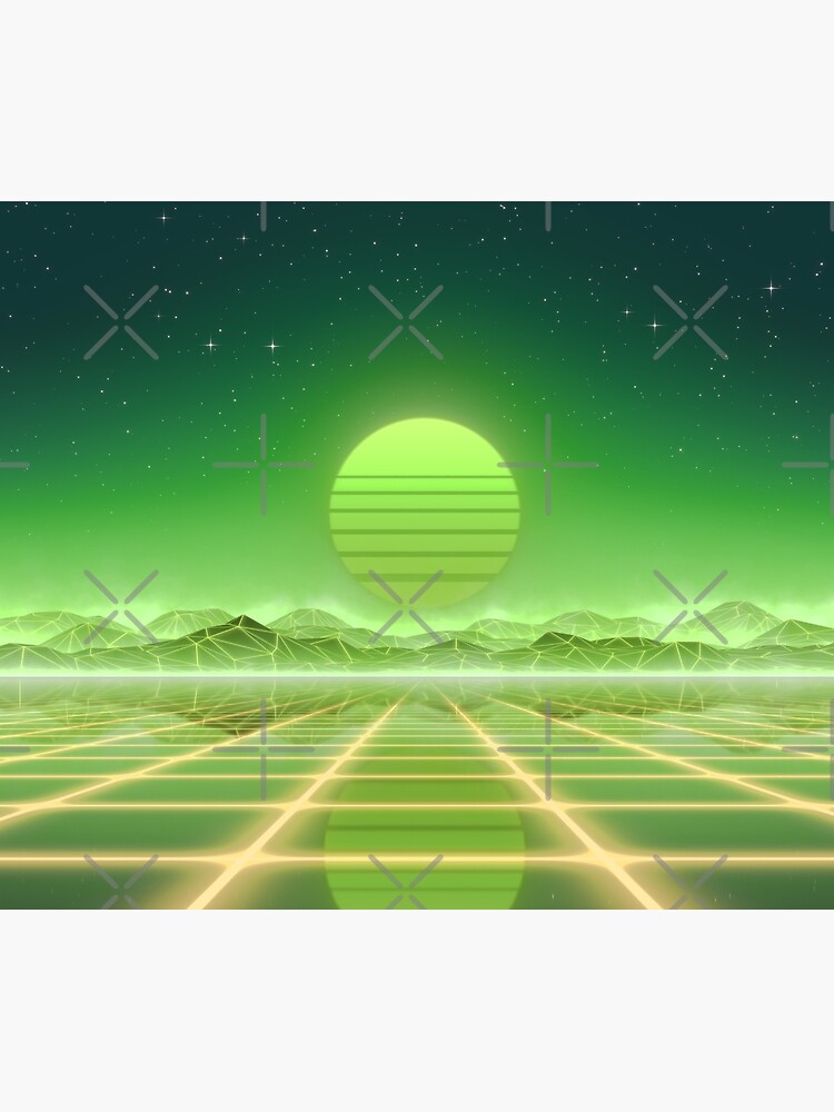 80s retro sun in synthwave landscape (Green) by GaiaDC