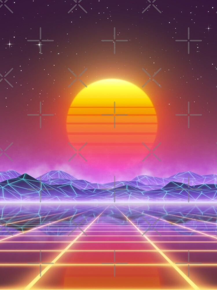 80s retro sun in synthwave landscape (Blue/Purple/Yellow) by GaiaDC