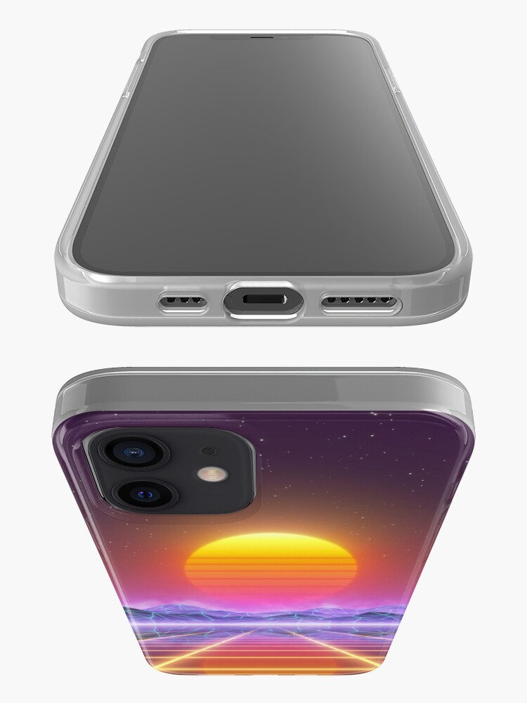 Alternate view of 80s retro sun in synthwave landscape (Blue/Purple/Yellow) iPhone Case