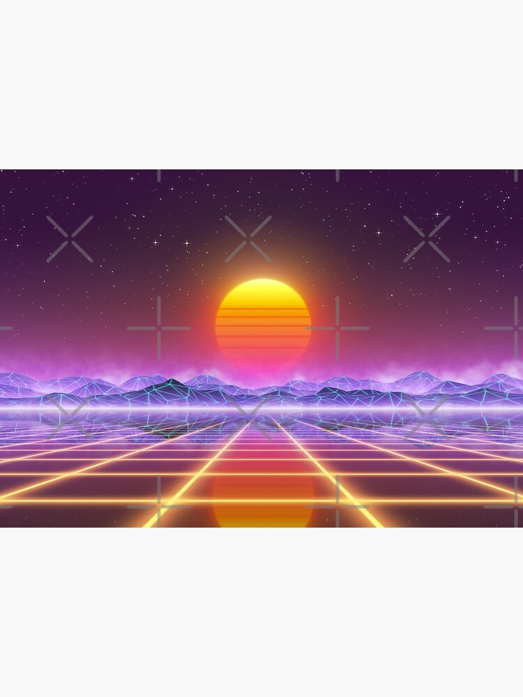 80s retro sun in synthwave landscape (Blue/Purple/Yellow) by GaiaDC
