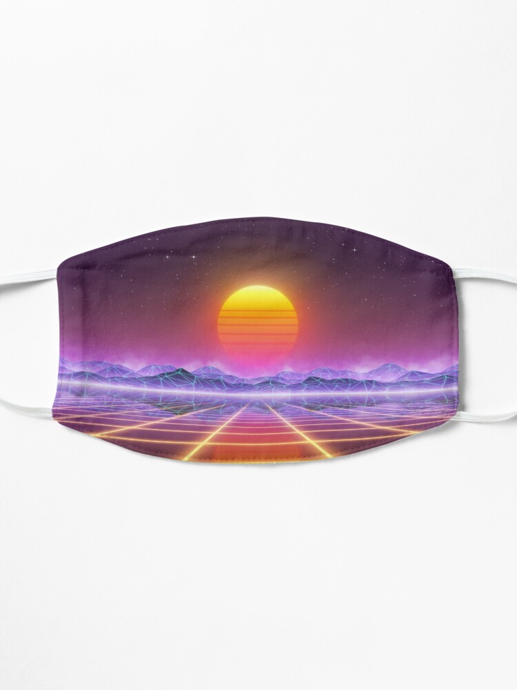 Alternate view of 80s retro sun in synthwave landscape (Blue/Purple/Yellow) Mask