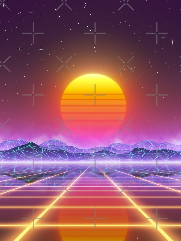 80’s retro sun in synthwave landscape (Blue/Purple/Yellow) by GaiaDC