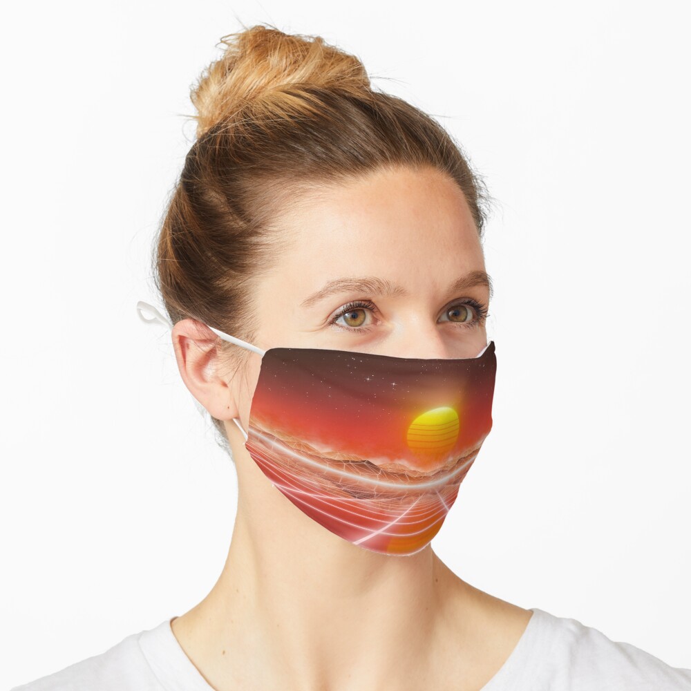 80’s retro sun in synthwave landscape (Red) Mask