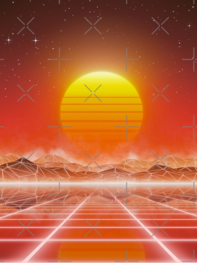 80’s retro sun in synthwave landscape (Red) by GaiaDC