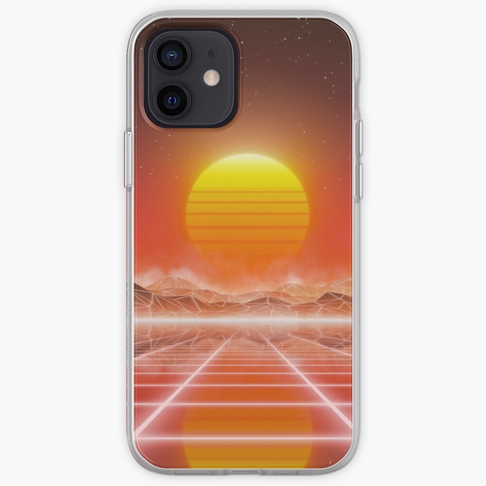 80’s retro sun in synthwave landscape (Red) iPhone Case