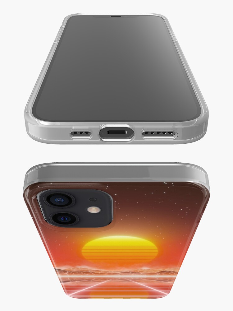 Alternate view of 80’s retro sun in synthwave landscape (Red) iPhone Case