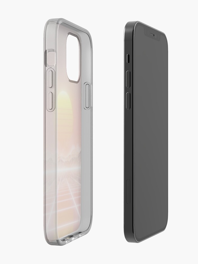 Alternate view of 80’s retro sun in synthwave landscape (Red) iPhone Case