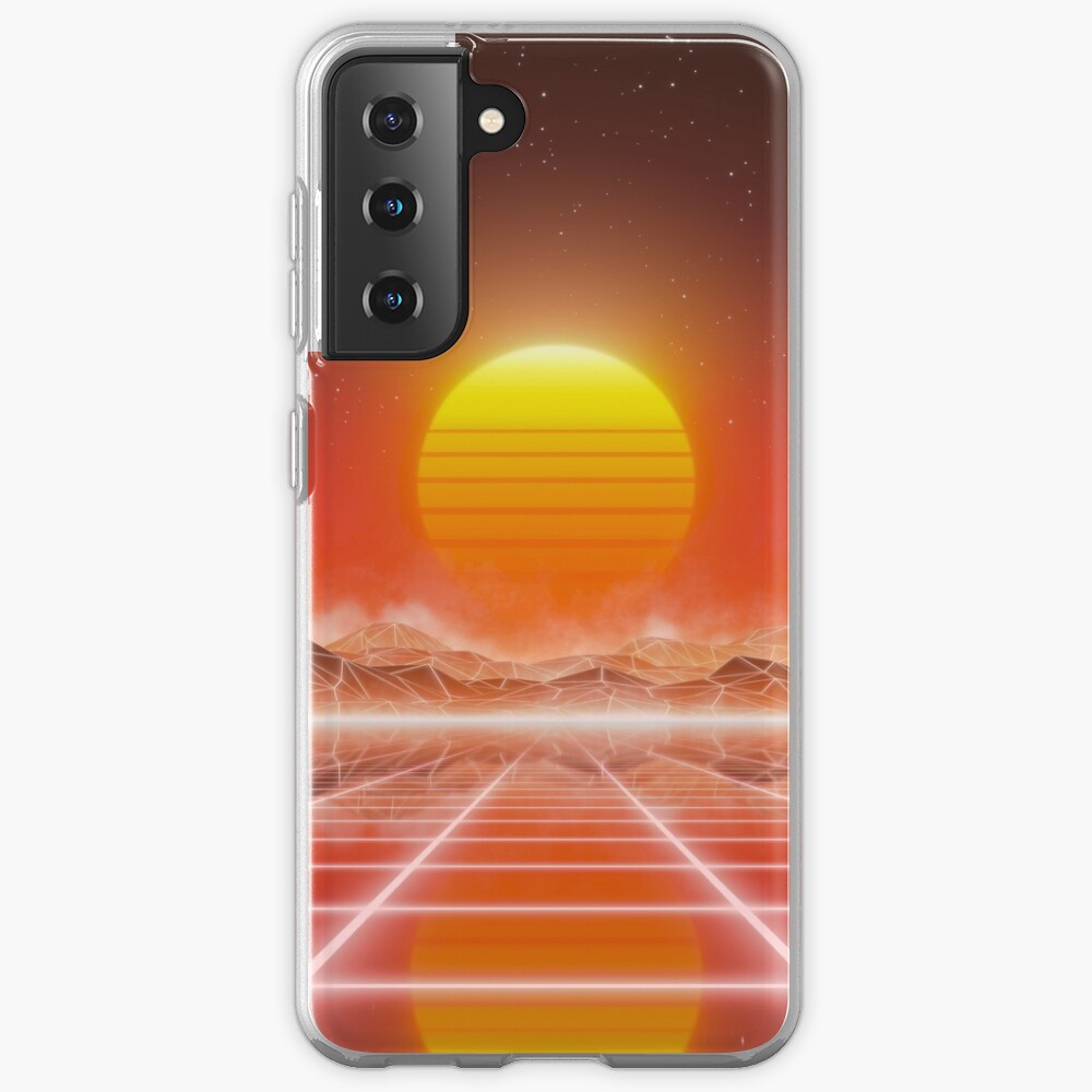 80’s retro sun in synthwave landscape (Red) Samsung Galaxy Phone Case