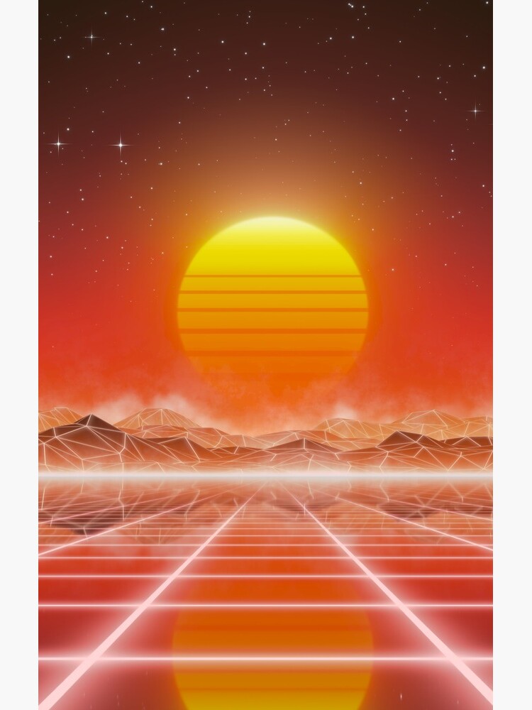 80’s retro sun in synthwave landscape (Red) by GaiaDC