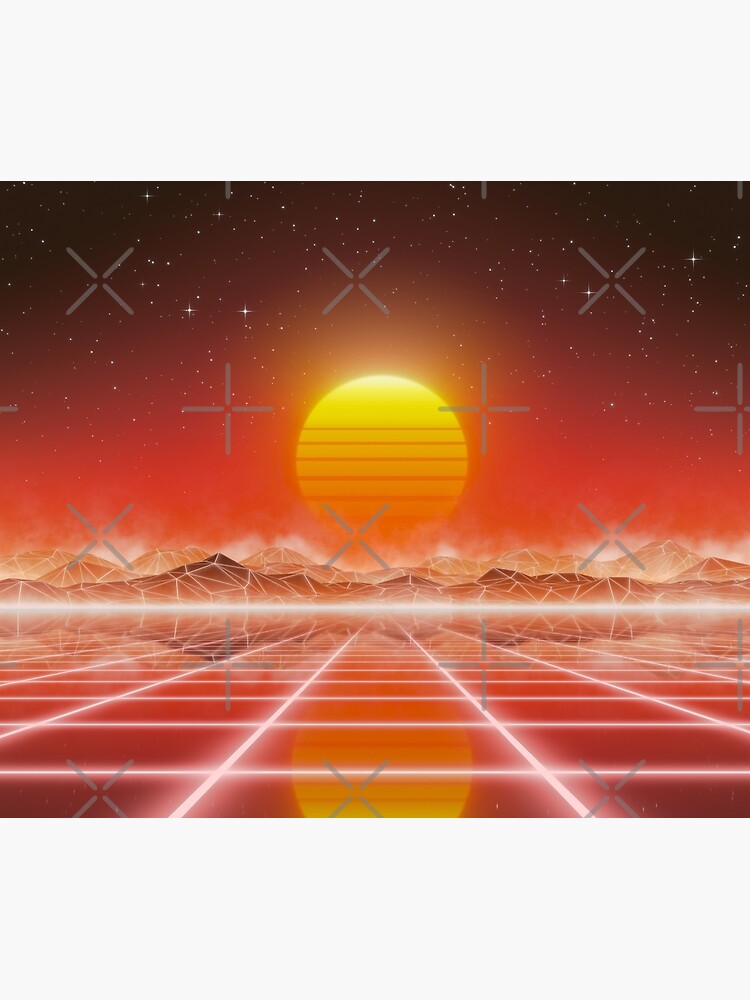 80’s retro sun in synthwave landscape (Red) by GaiaDC