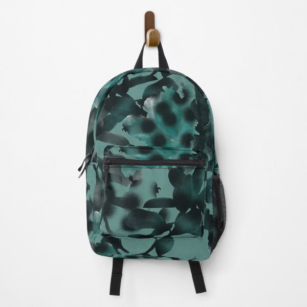 Item preview, Seamless abstract teal pattern in military style and tai-dye technique with large black peas stylized as a spray of paint. designed and sold by ANAKOTO.