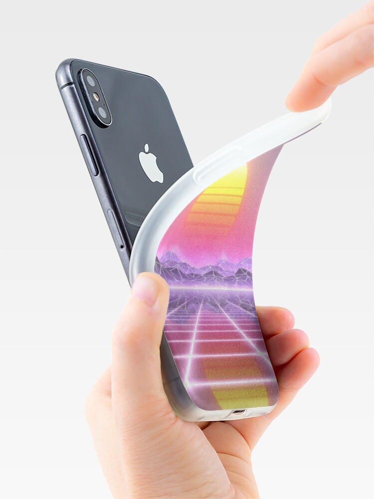 Alternate view of 80s retro sun in synthwave landscape (Lilac/Purple/Pink) iPhone Case