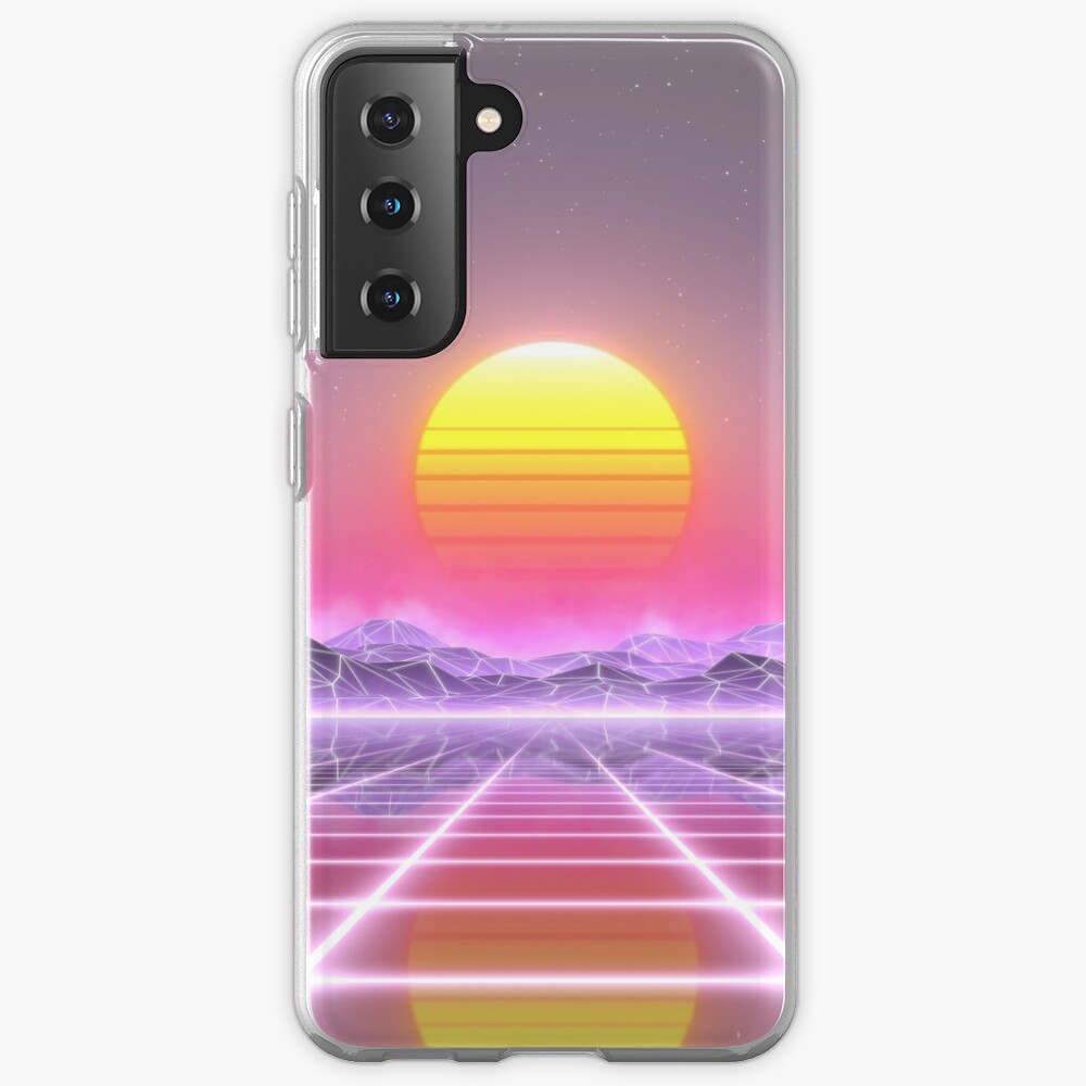 80’s retro sun in synthwave landscape (Lilac/Purple/Pink) Samsung Galaxy Phone Case