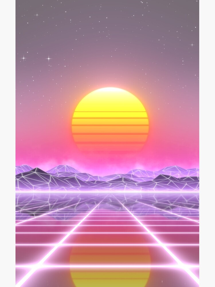 80’s retro sun in synthwave landscape (Lilac/Purple/Pink) by GaiaDC