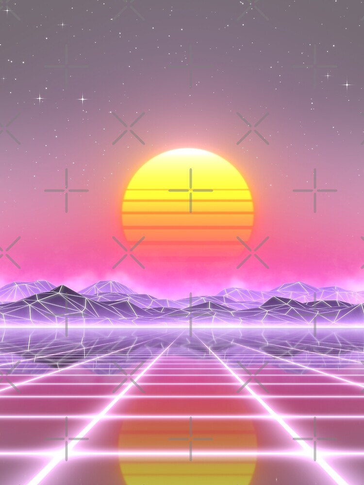 80’s retro sun in synthwave landscape (Lilac/Purple/Pink) by GaiaDC