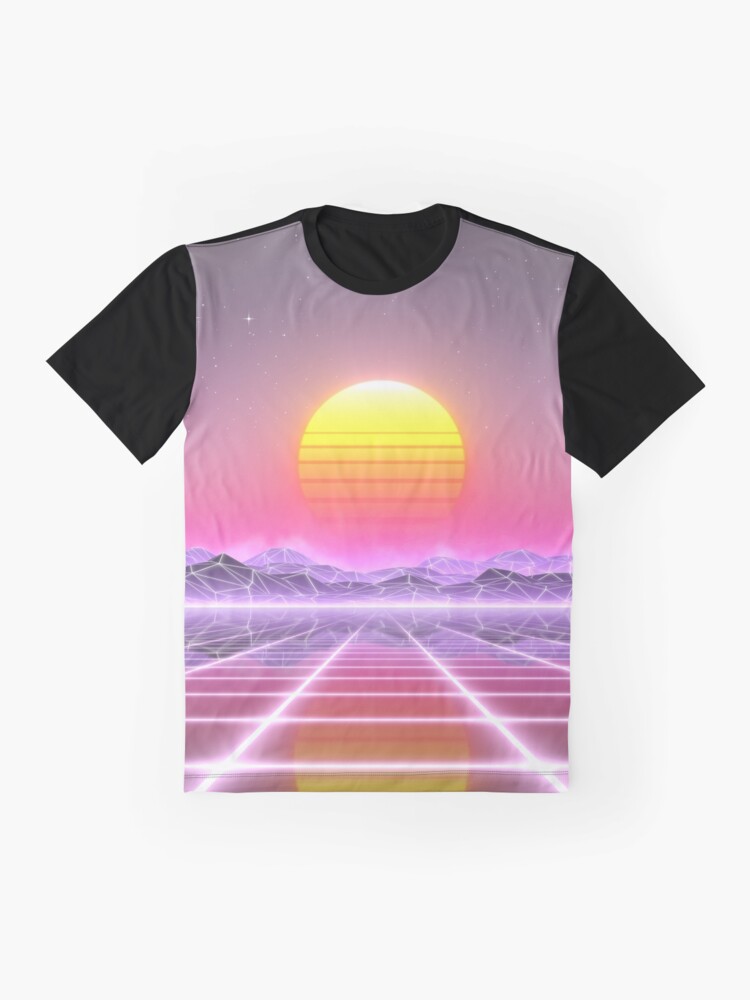Alternate view of 80’s retro sun in synthwave landscape (Lilac/Purple/Pink) Graphic T-Shirt