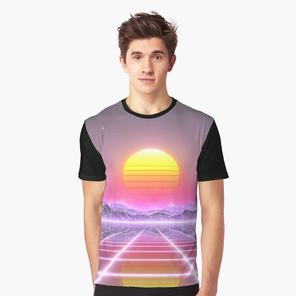 80’s retro sun in synthwave landscape (Lilac/Purple/Pink) Graphic T-Shirt
