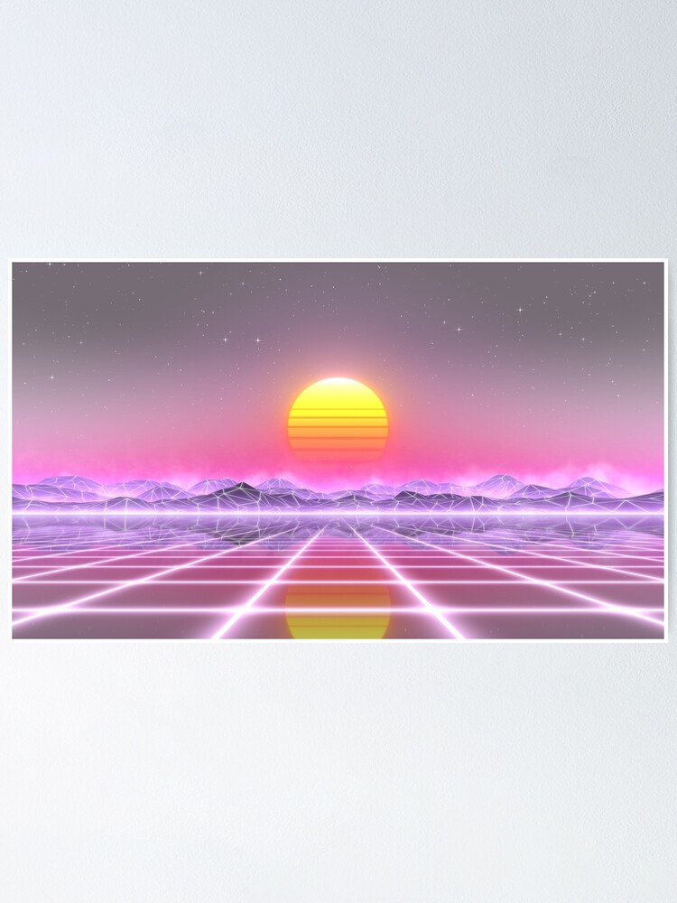 Alternate view of 80s retro sun in synthwave landscape (Lilac/Purple/Pink) Poster