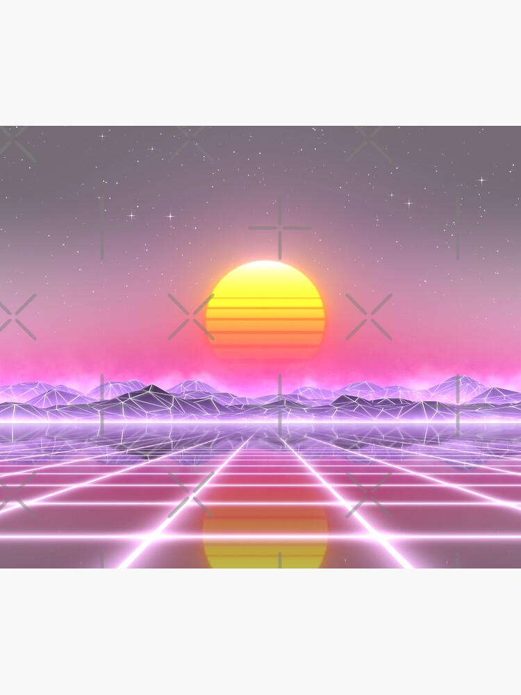 80’s retro sun in synthwave landscape (Lilac/Purple/Pink) by GaiaDC