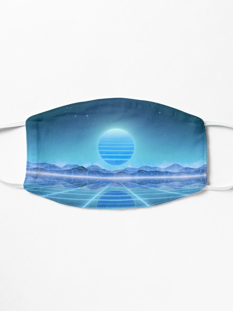 Alternate view of 80s retro sun in synthwave landscape (Blue) Mask