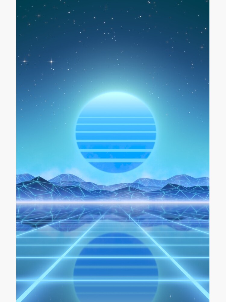 80s retro sun in synthwave landscape (Blue) by GaiaDC