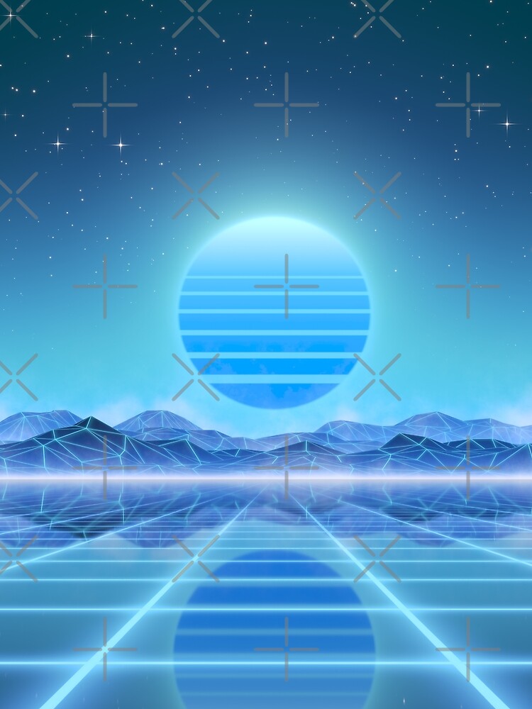 80’s retro sun in synthwave landscape (Blue) by GaiaDC