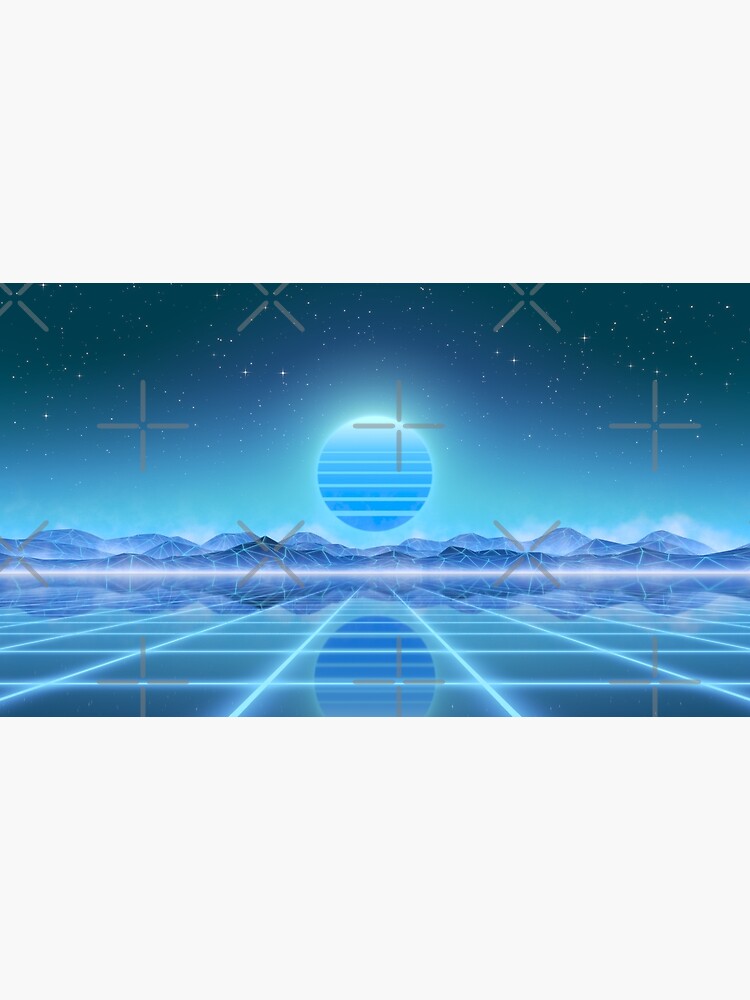 80’s retro sun in synthwave landscape (Blue) by GaiaDC