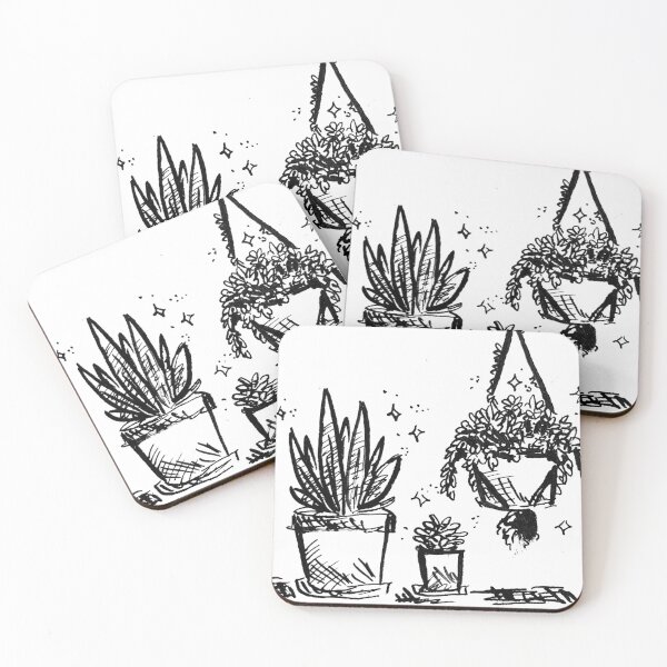 Succulent Fern Potted Plants Coasters (Set of 4)