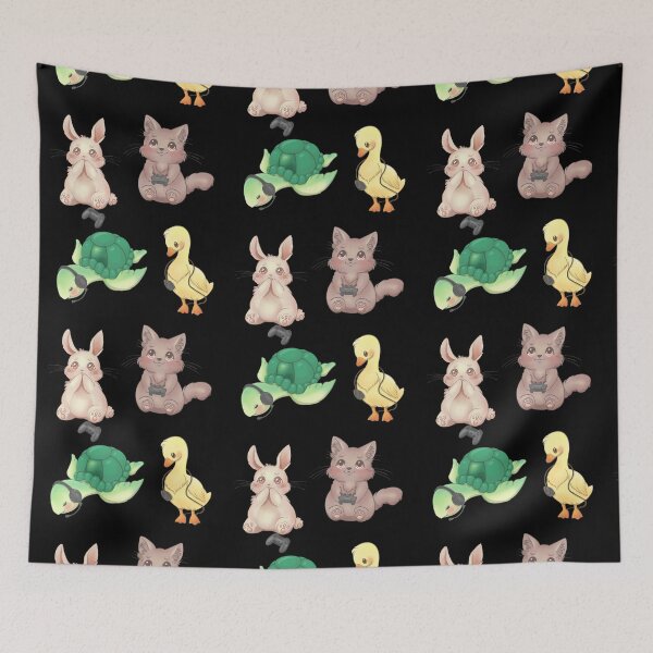 Item preview, Cute bunny, kitten, turtle and duck gamer pattern designed and sold by Gamical.